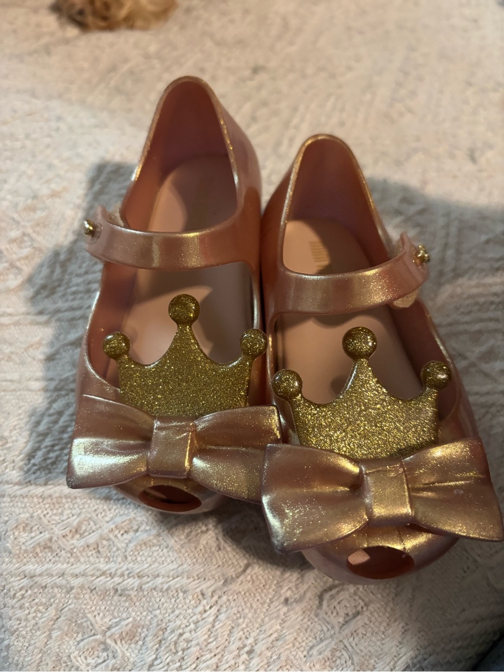 Mini Melissa Pink Glitter Crown Jelly Mary Janes